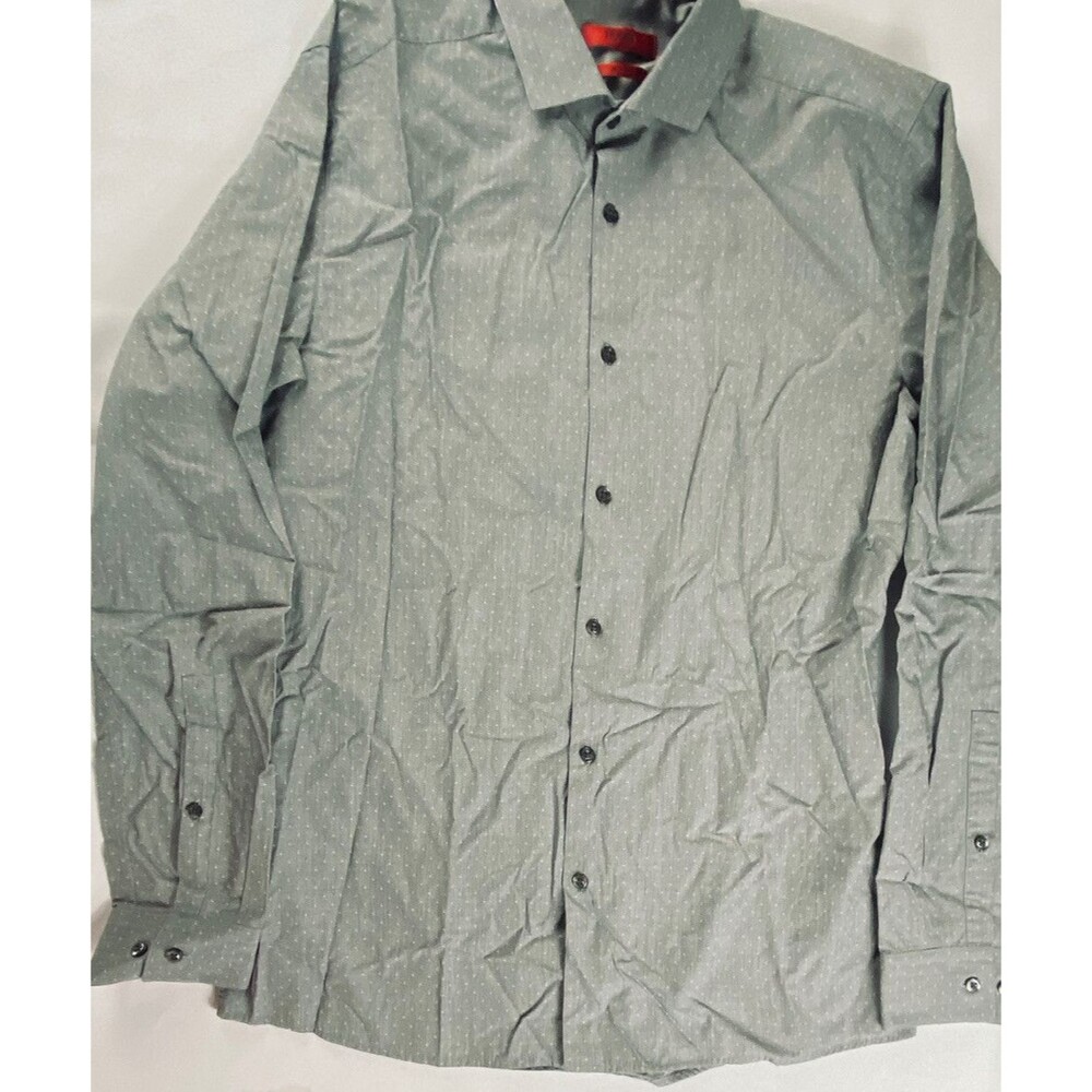 Hugo Boss Mens Slim Fit Gray & White Long Sleeve Button Up Shirt Size Small